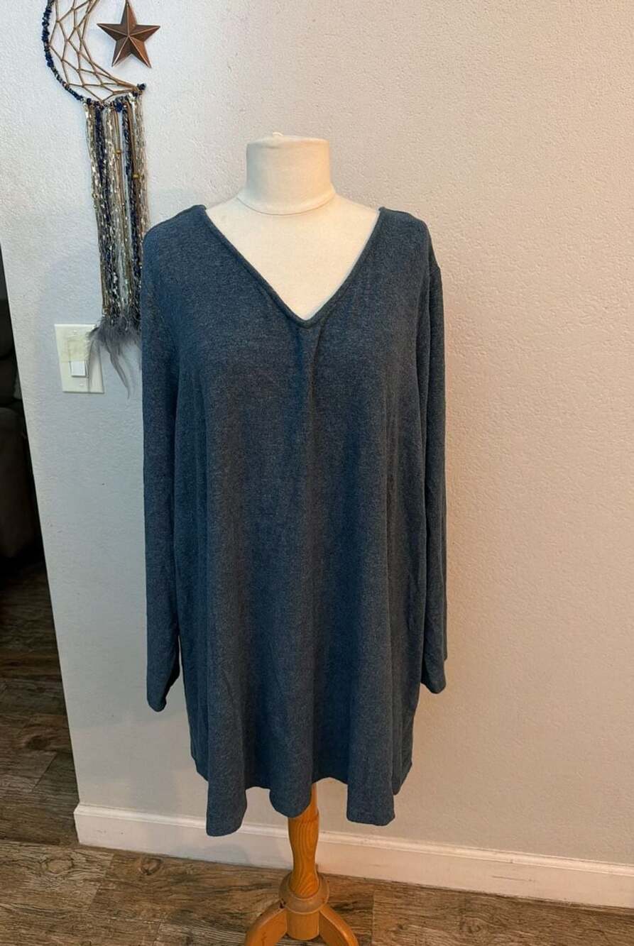 Susan Graver Lifestyle Tunics Size 4X Blue Long Sleeve V-Neck